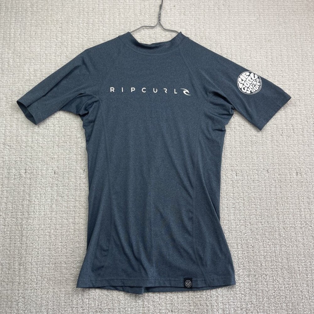 Rip Curl Dawn Patrol Rash Guard Men Sz M Blue Short Sleeve Surf Shirt UPF 50+